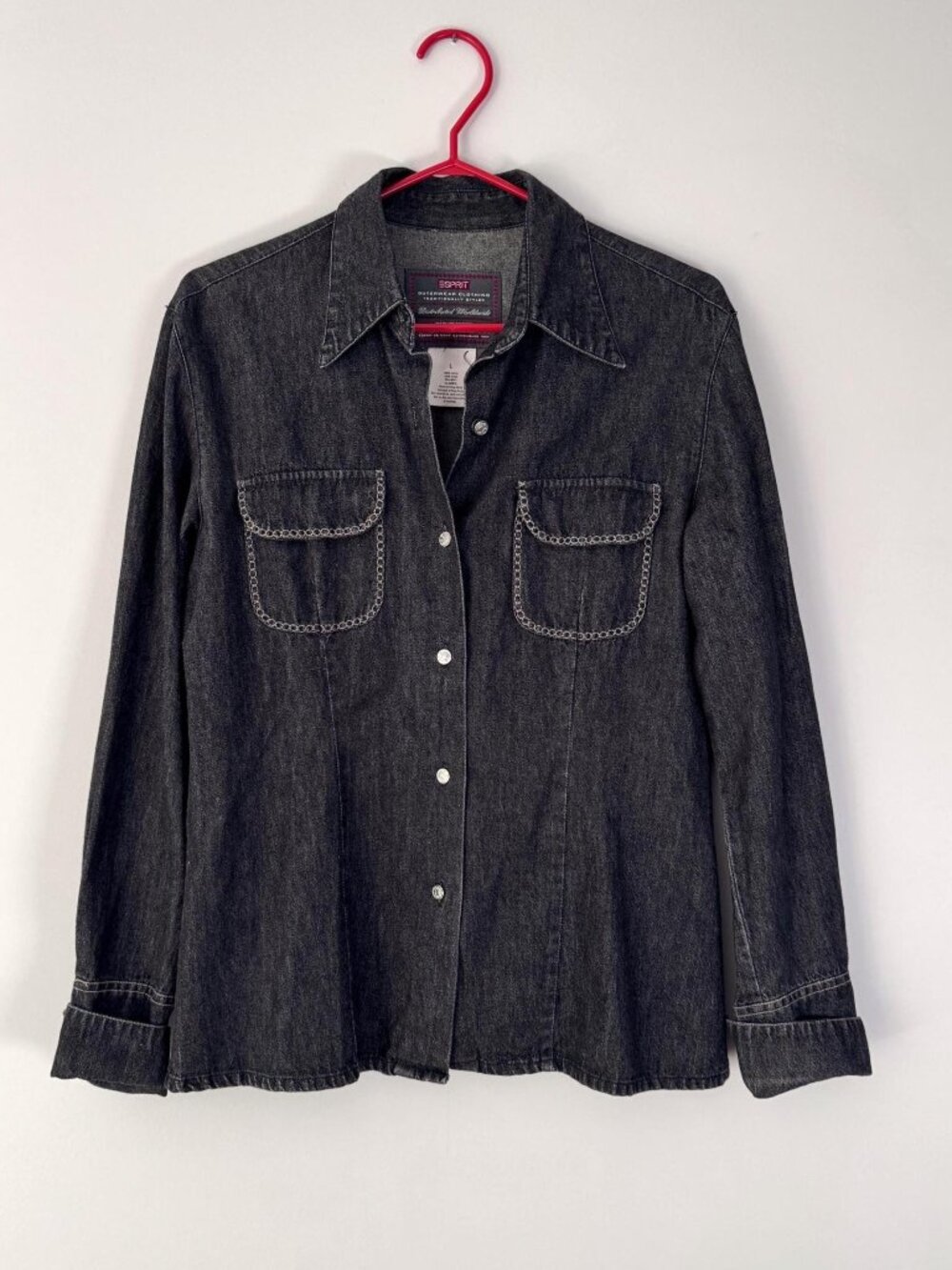 90s vintage Esprit blue dark denim classic western snap button up shirt blouse